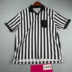 Foot Locker Work Polo Shirt Mens XL White Black Striped Pocket Performance